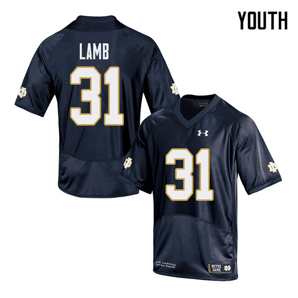 Youth NCAA Notre Dame Fighting Irish #31 Jack Lamb Stitched College Under Armour Authentic Navy Football Jersey FP10A45VG